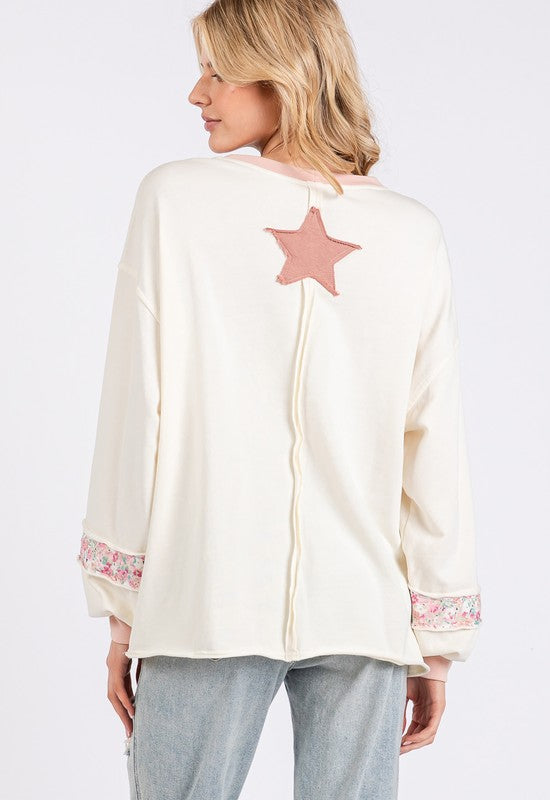 SAGE + FIG Peace & Star Patch Contrast Round Neck Sweatshirt - Sydney So Sweet