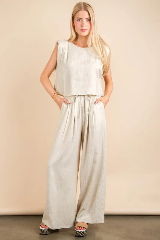 VERY J Solid Woven Top & Pants Set - Sydney So Sweet
