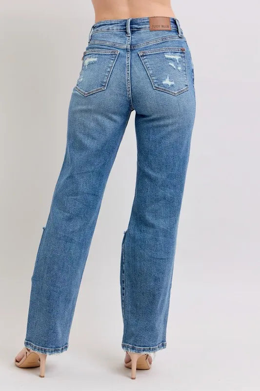 Judy Blue Full Size High Waist Heavy Destroy Straight Jeans Plus Size - Sydney So Sweet