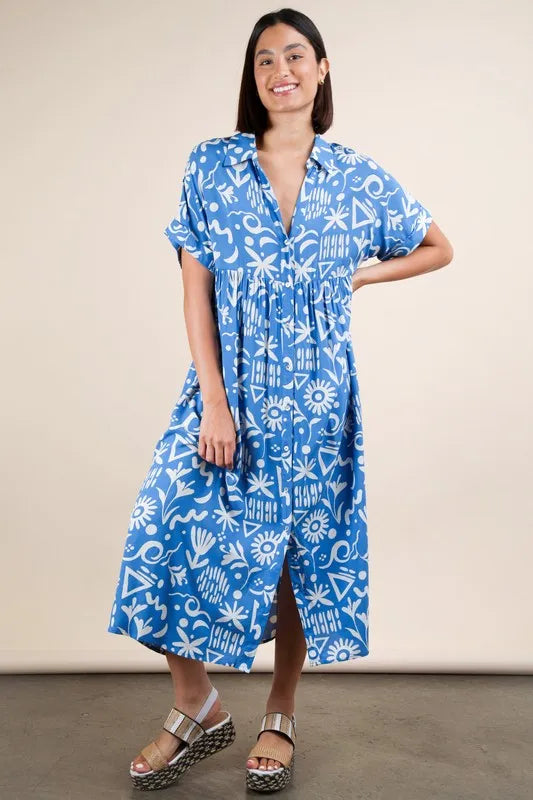 VERY J Plus Size Oversized Printed Shirt Midi Dress - Sydney So Sweet