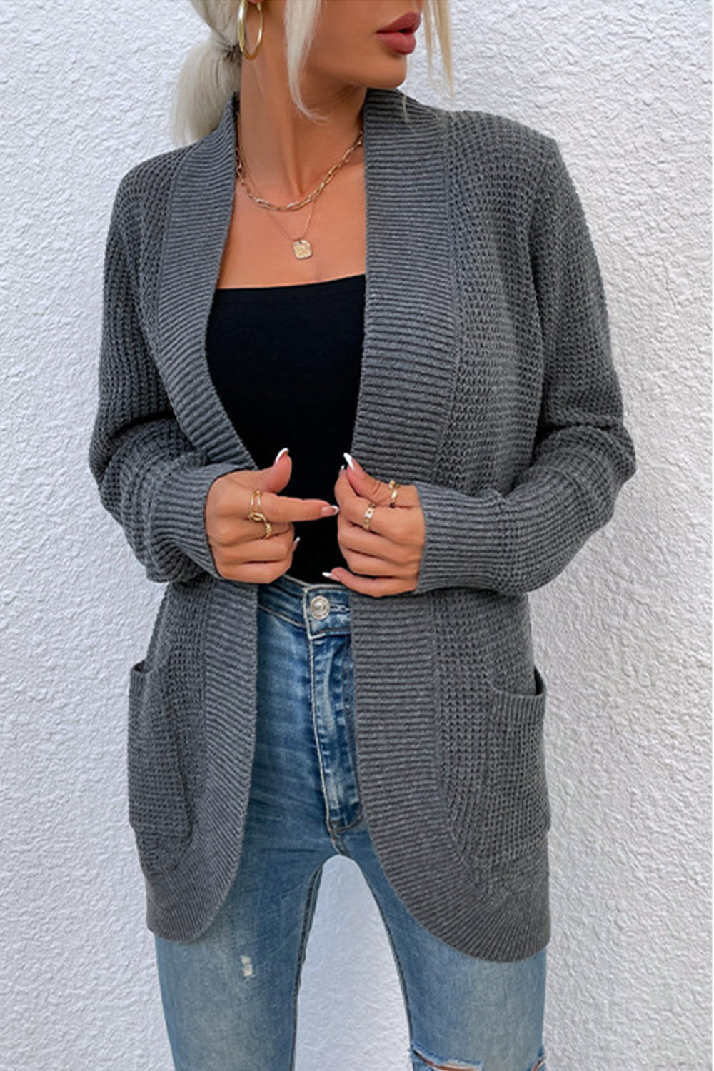 Open Front Rib-Knit Cardigan with Pockets - Sydney So Sweet