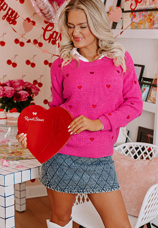 Heart Round Neck Long Sleeve Sweater - Sydney So Sweet