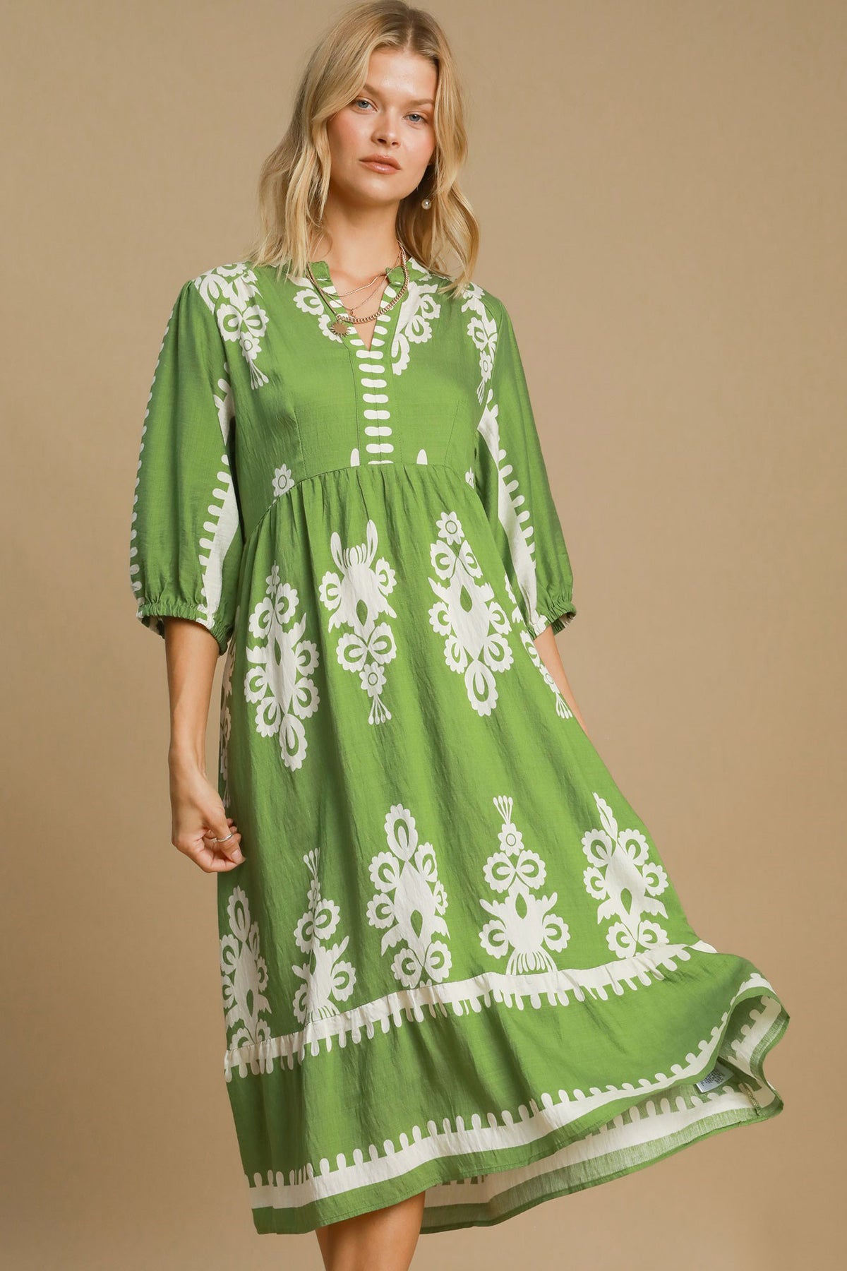 Umgee Printed Notched Midi Dress - Sydney So Sweet