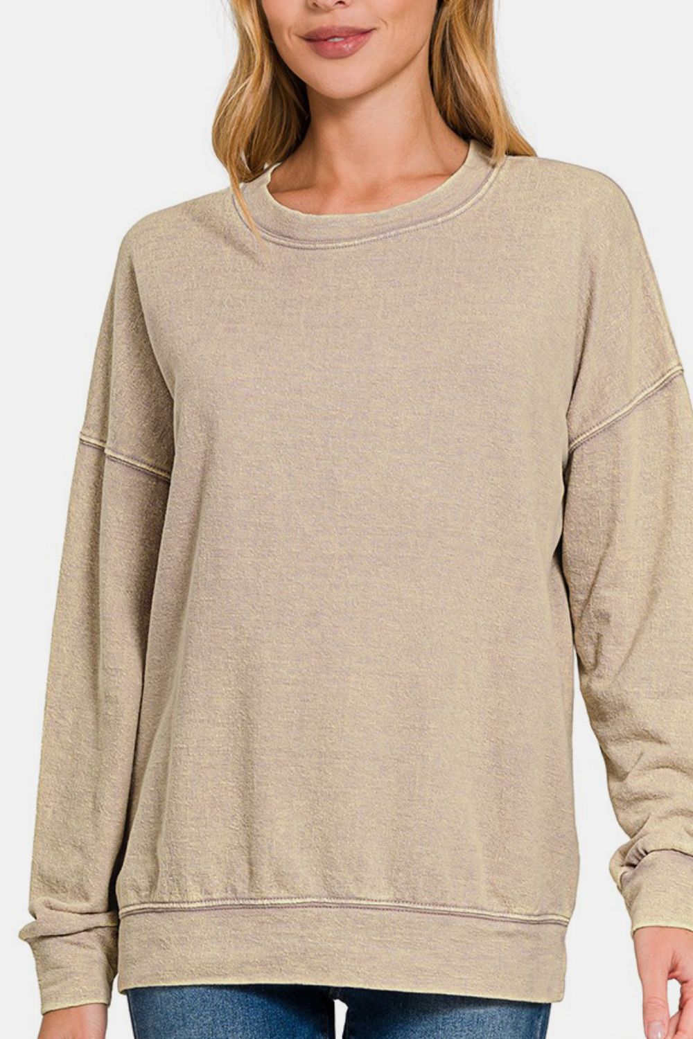 Zenana Washed Round Neck Dropped Shoulder Sweatshirt - Sydney So Sweet