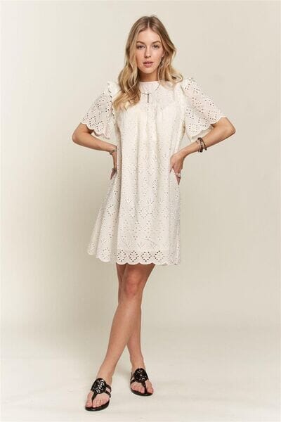 ADORA Ruffled Eyelet Round Neck Dress - Sydney So Sweet