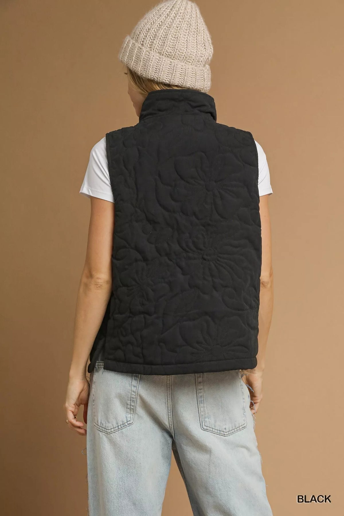 Umgee Quilted Floral Zip Up Vest with Pockets - Sydney So Sweet