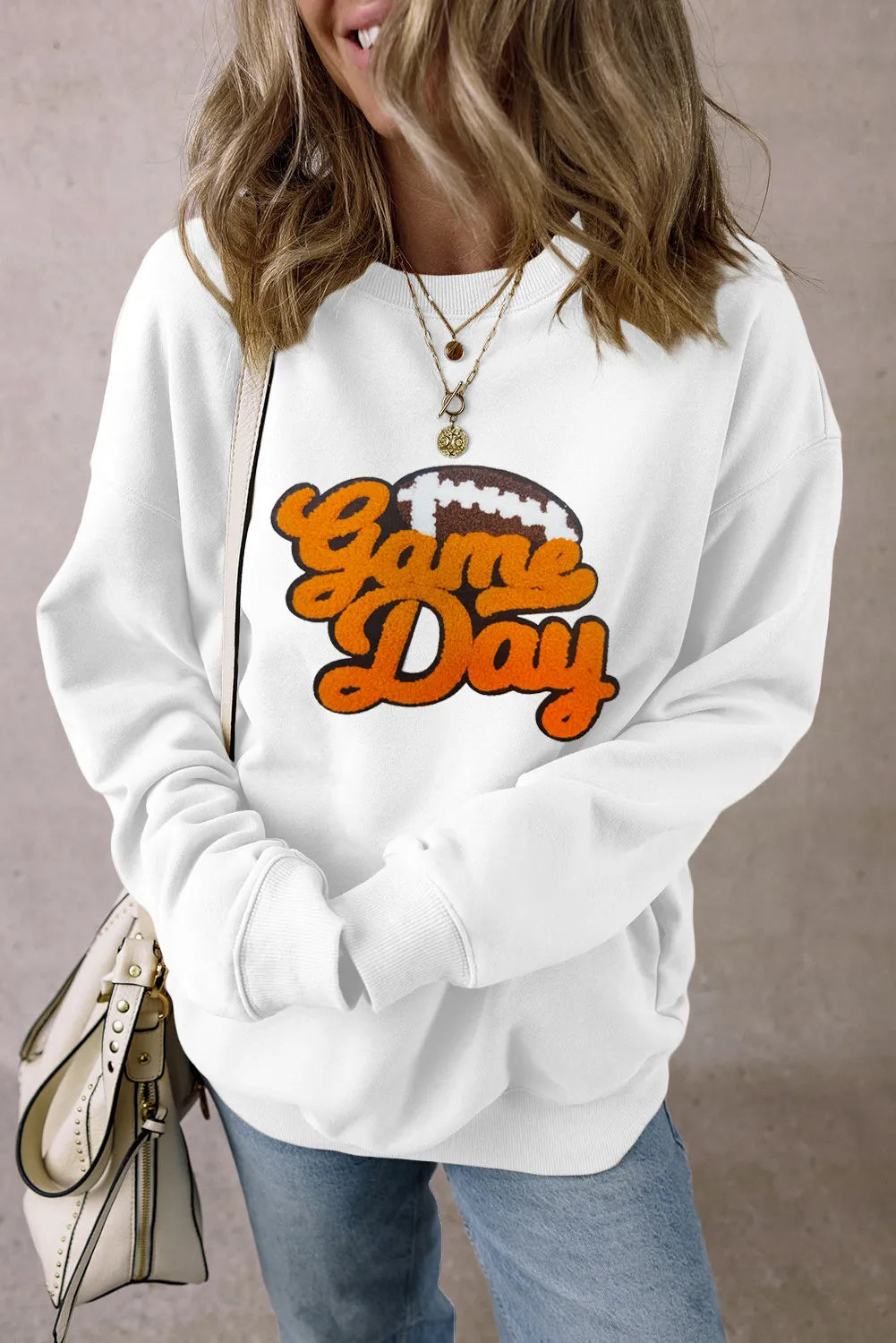 GAME DAY Football Round Neck Long Sleeve Sweatshirt - Sydney So Sweet