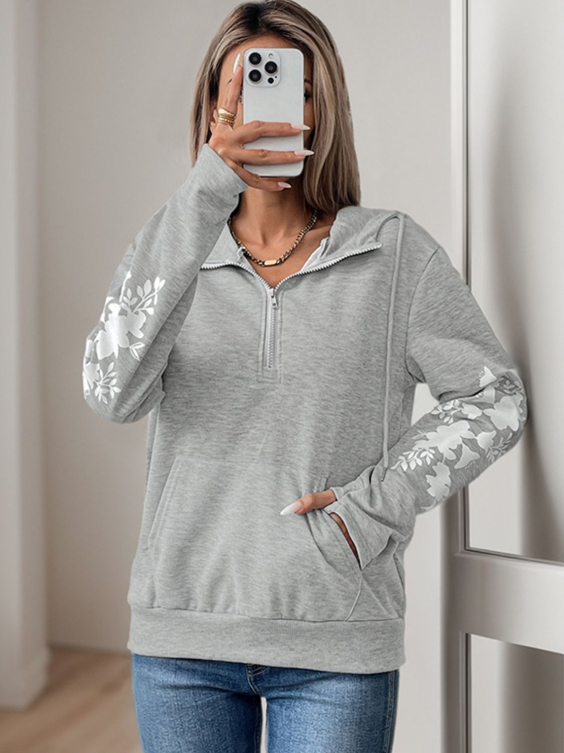 Perfee Half Zip Long Sleeve Hoodie - Sydney So Sweet