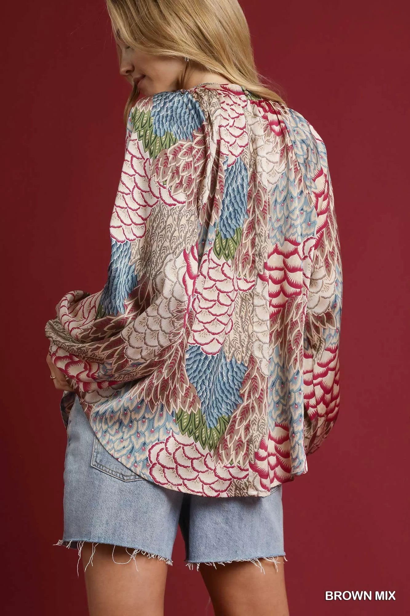 Umgee Boho Feather Print Peasant Blouse - Sydney So Sweet