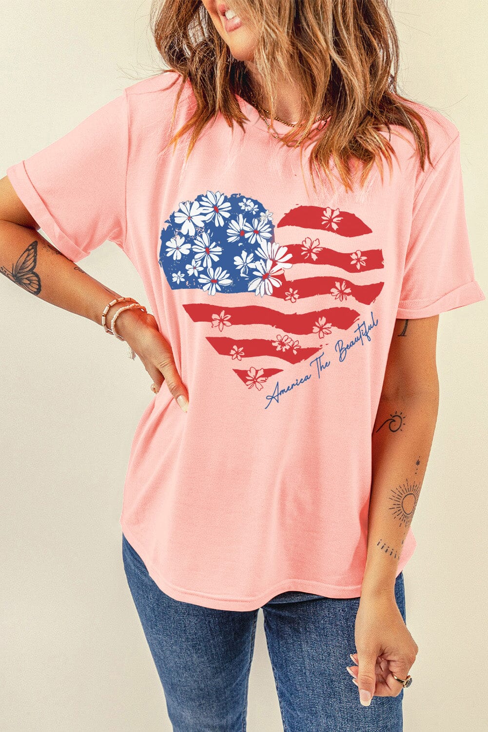 Heart Round Neck Short Sleeve T-Shirt - Sydney So Sweet