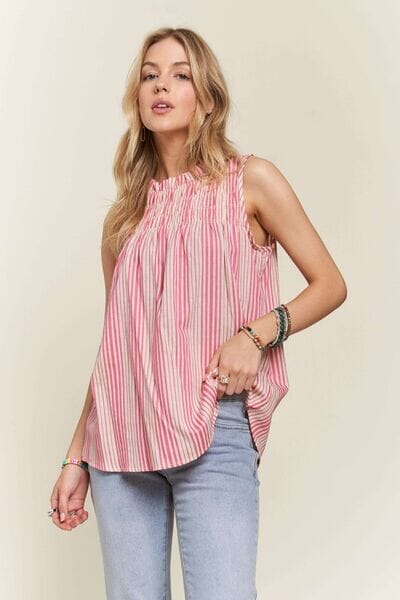 ADORA Contrast Striped Frill Round Neck Sleeveless Top - Sydney So Sweet