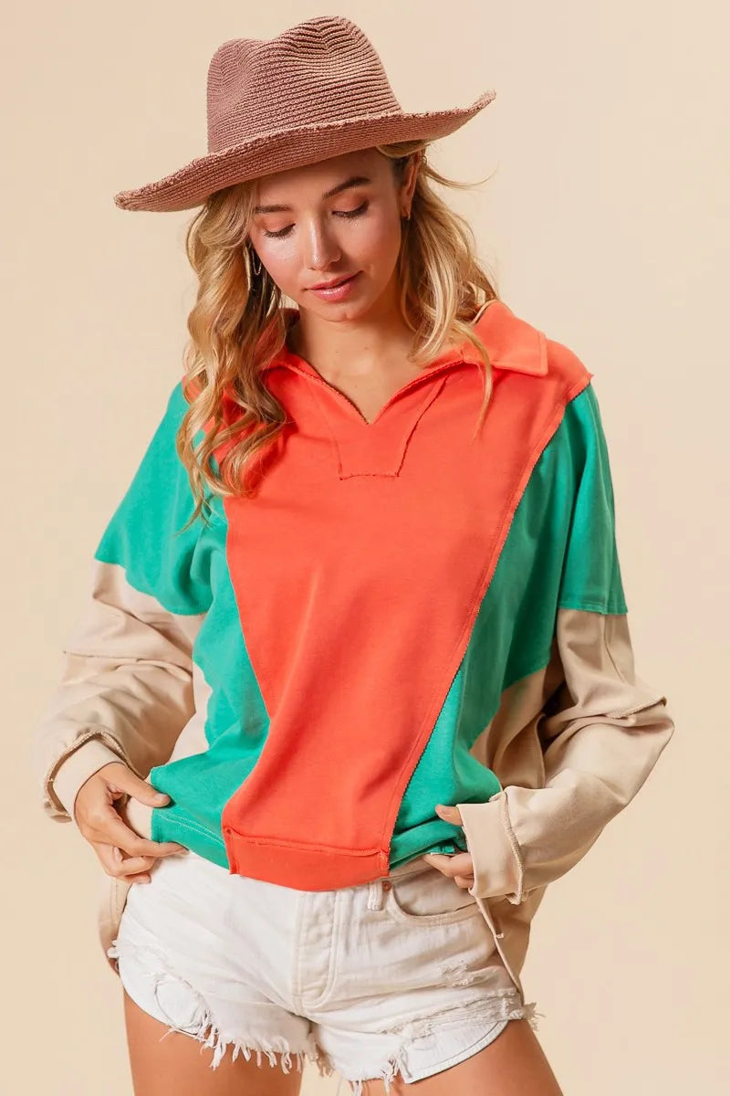 BiBi Colorblock Exposed Seam French Terry Sweatshirt - Sydney So Sweet