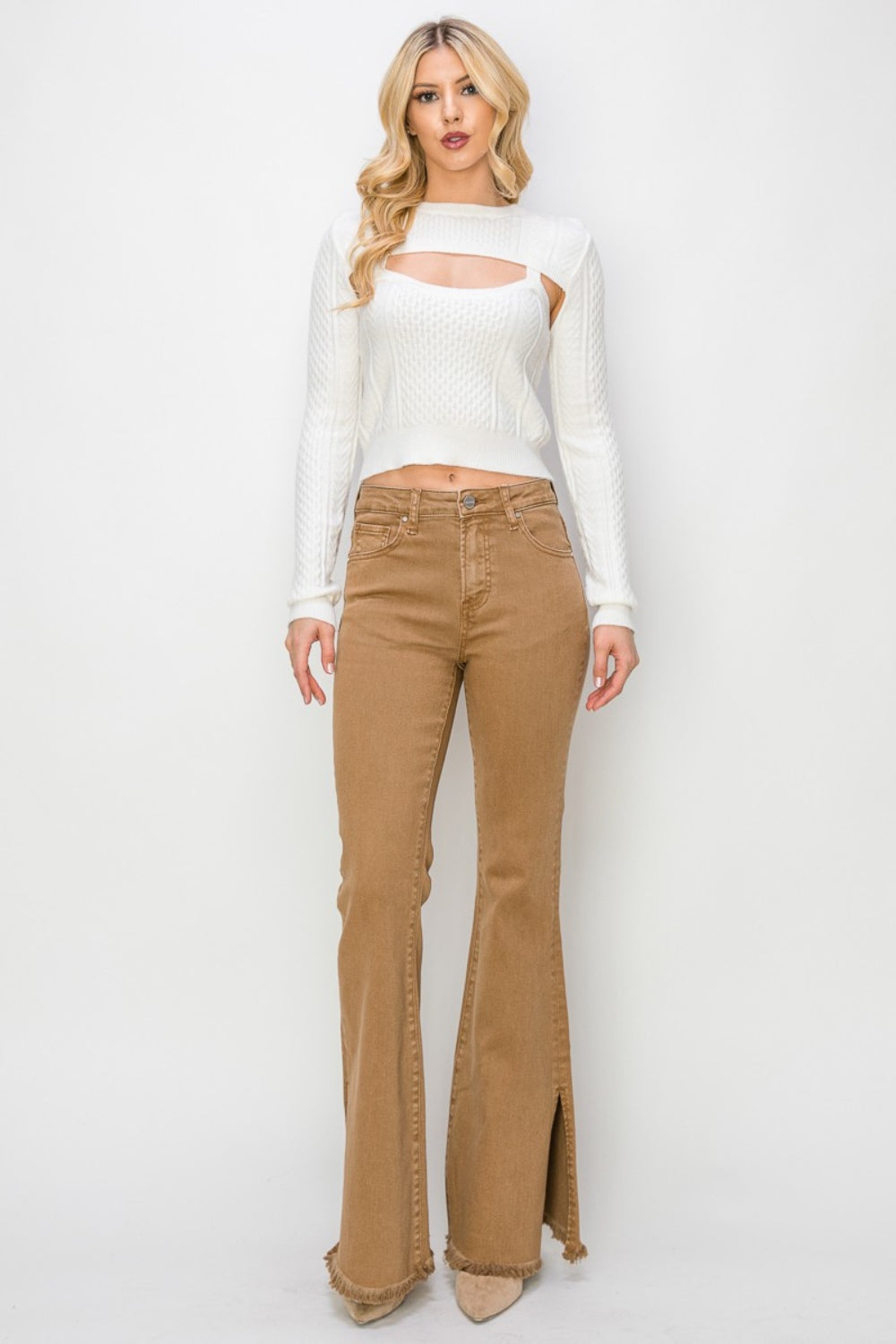 RISEN Bailey Full Size High Waist Side Slit Flare Jeans - Sydney So Sweet