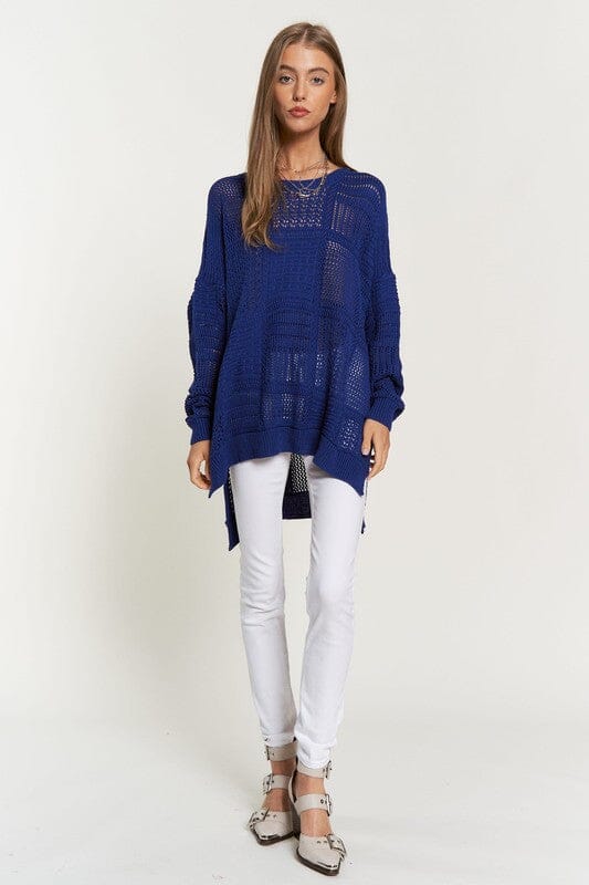 Davi & Dani Openwork Side Slit Drop Shoulder Knit Cover Up - Sydney So Sweet