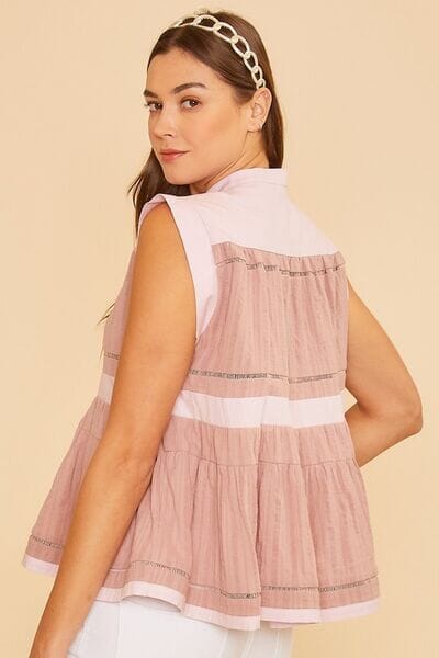 Annie Wear Contrast Trim Peplum Button Detail Blouse - Sydney So Sweet