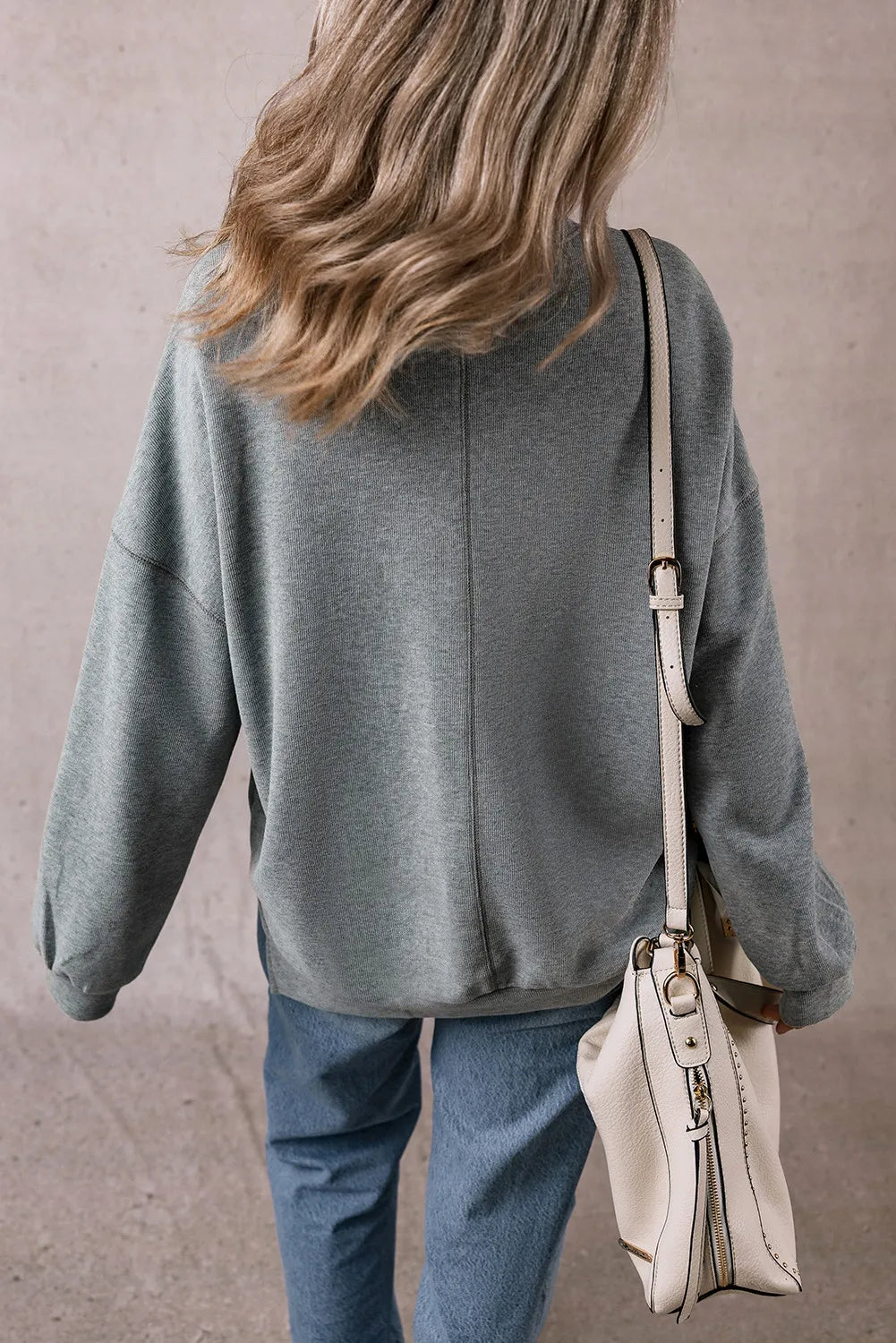 Slit Round Neck Long Sleeve Sweatshirt - Sydney So Sweet