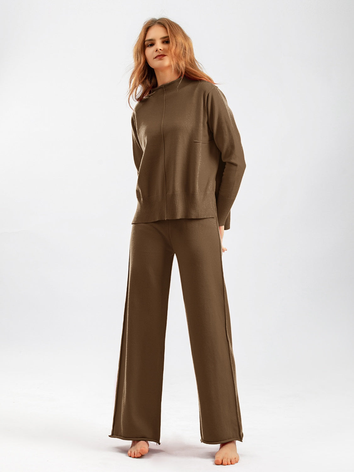 Basic Bae Mock Neck Long Sleeve Top and Pants Sweater Set - Sydney So Sweet