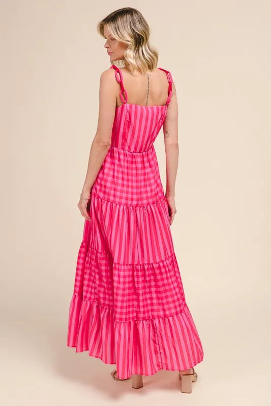 SO ME Stripe Tiered Maxi Dress with Colorful Chain Strap - Sydney So Sweet