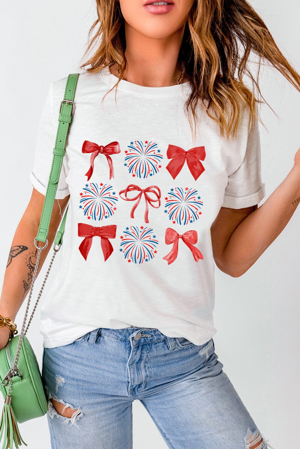 Bow Graphic Round Neck Short Sleeve T-Shirt - Sydney So Sweet