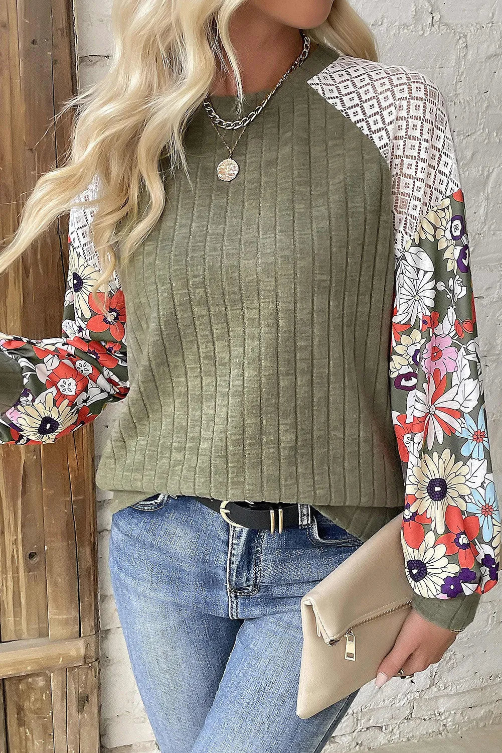 Printed Round Neck Long Sleeve Top - Sydney So Sweet