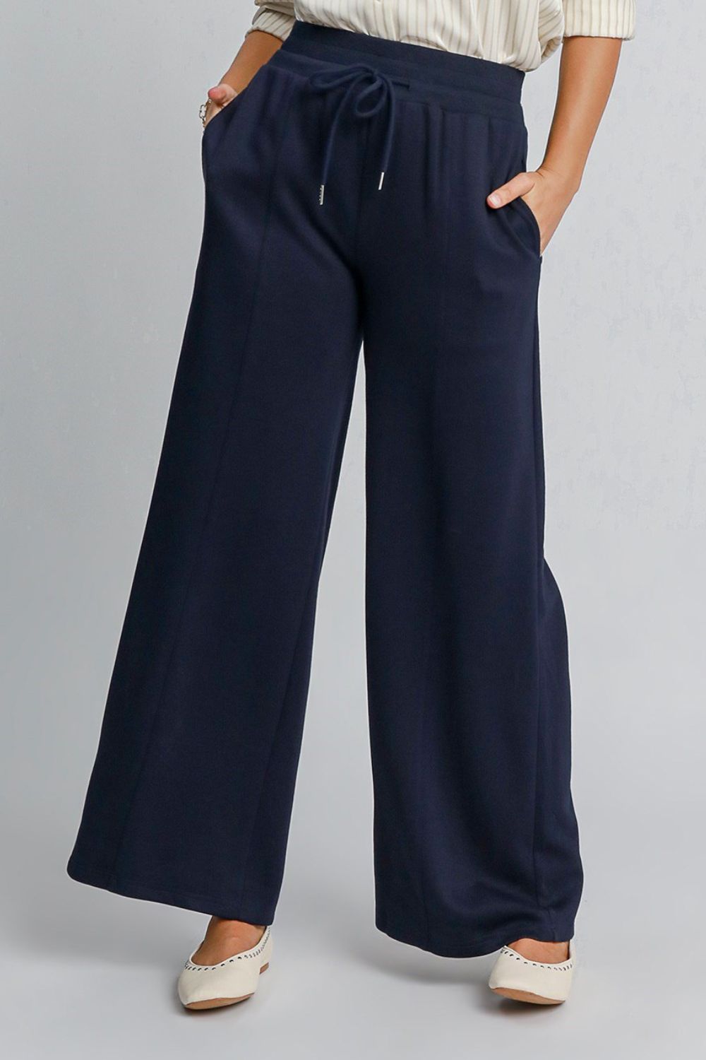 Umgee Drawstring Wide Leg Pants with Pockets - Sydney So Sweet