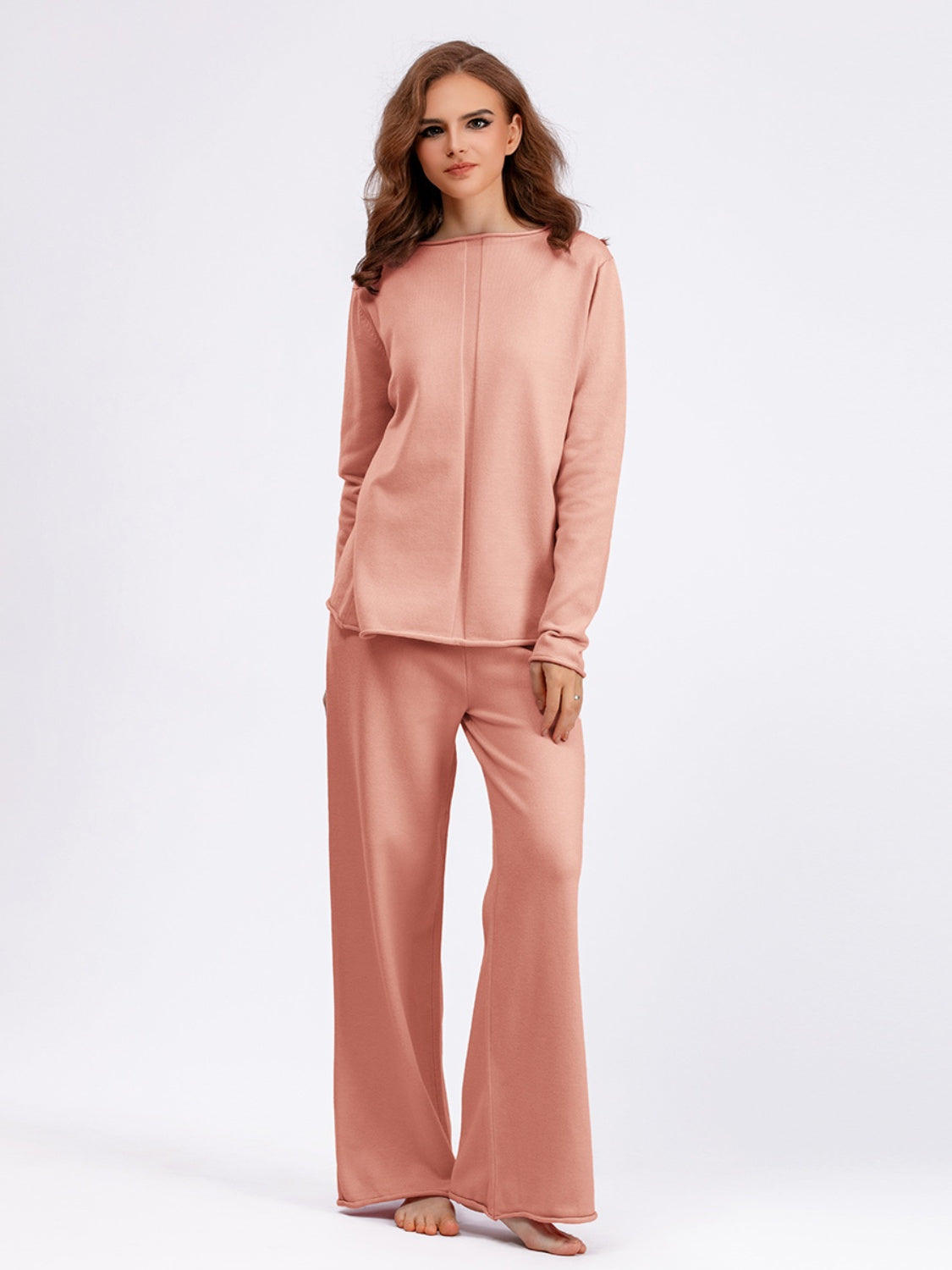 Basic Bae Rolled Round Neck Top and Pants Sweater Set - Sydney So Sweet