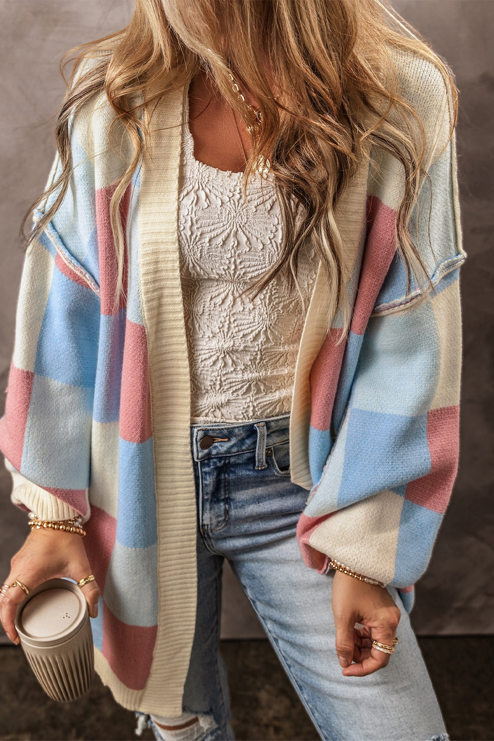 Exposed Seam Color Block Open Front Cardigan - Sydney So Sweet