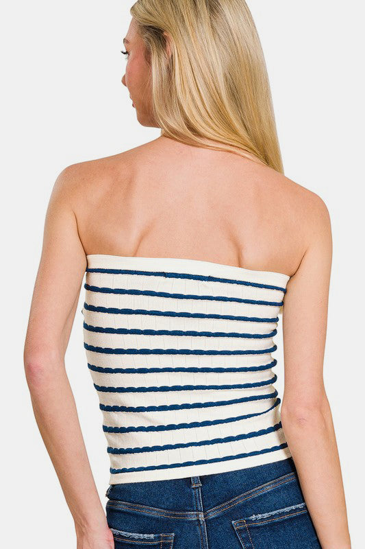 Zenana Twisted Sweetheart Neck Striped Tube Top - Sydney So Sweet