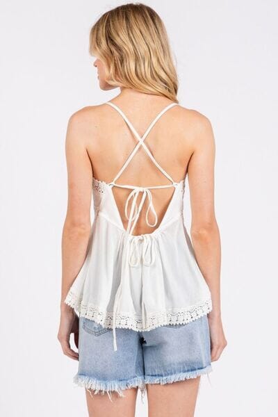 Mittoshop Crisscross Back Lace Detail V-Neck Cami - Sydney So Sweet