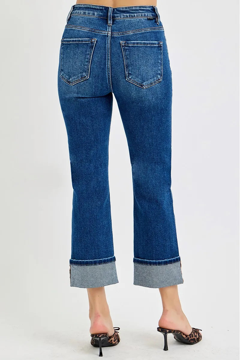 RISEN Full Size High Rise Ankle Straight Cuffed Jeans Plus Size - Sydney So Sweet