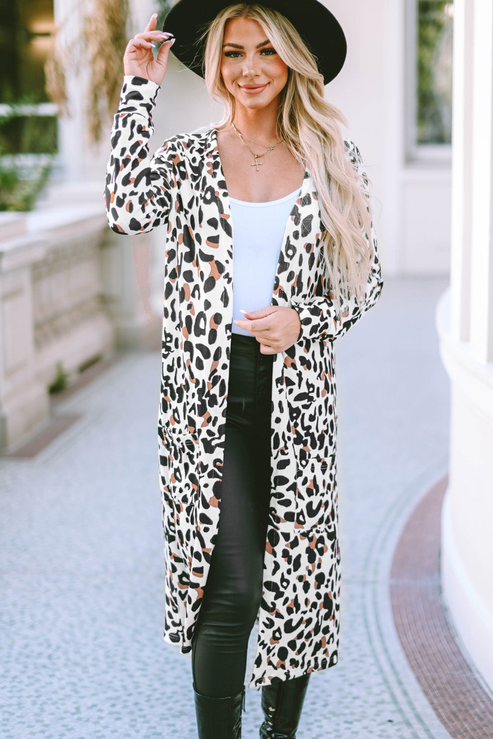 Leopard Open Front Long Sleeve Cover Up - Sydney So Sweet