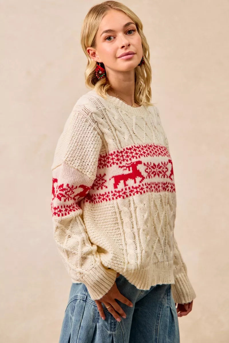 BiBi Christmas Theme Patterned Cable Knit Sweater - Sydney So Sweet