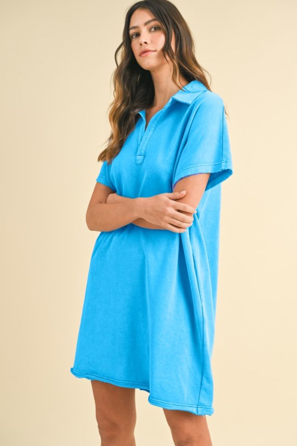 Annie Wear Mineral Washed Johnny Collar Short Sleeve Dress - Sydney So Sweet