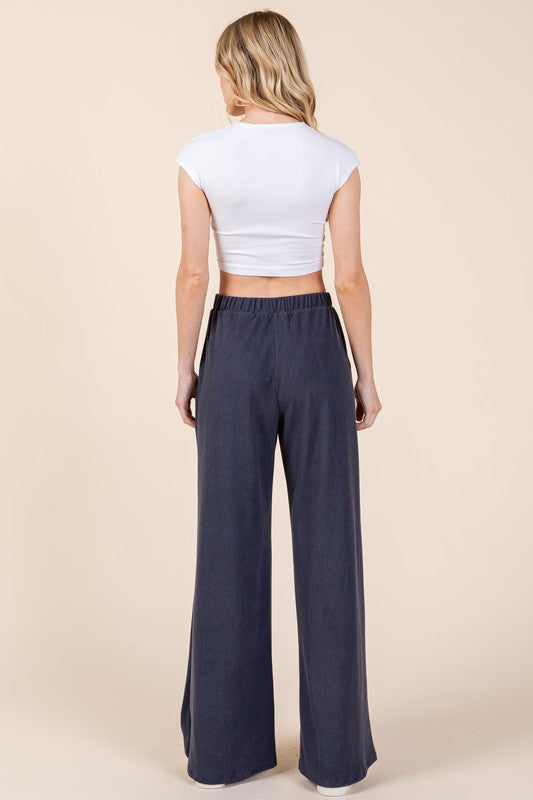 BOMBOM Elastic Waist Wide Leg Pants with Pockets - Sydney So Sweet