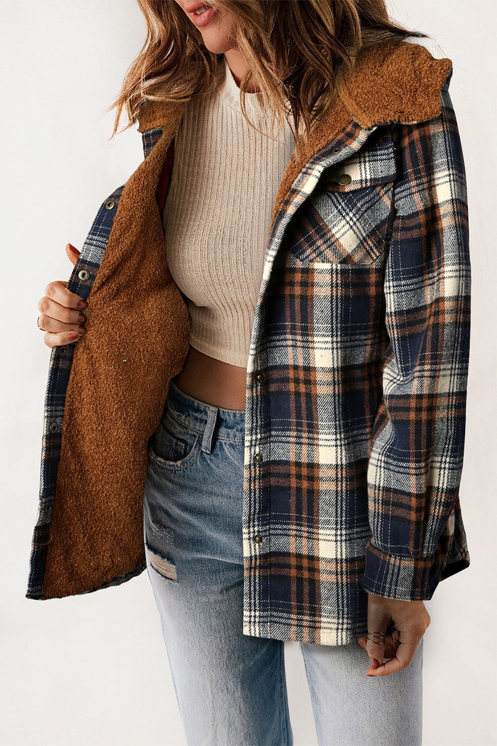 Plaid Snap Down Hooded Jacket - Sydney So Sweet