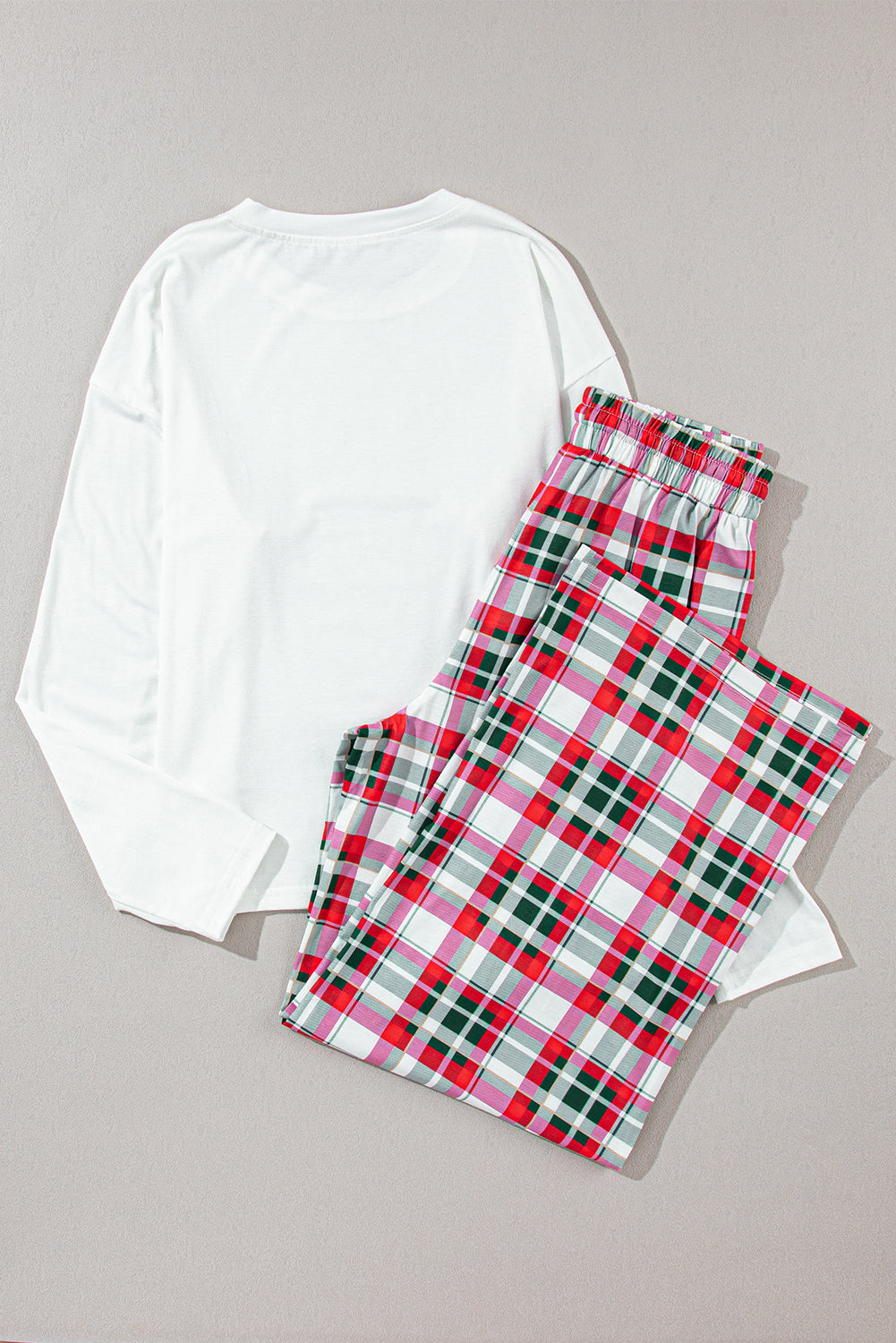 MERRY CHRISTMAS Round Neck Top and Plaid Pants Set - Sydney So Sweet