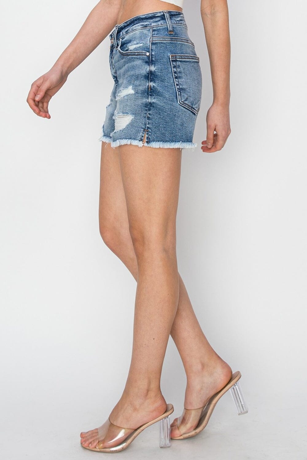 RISEN Stepped Waist Frayed Denim Shorts - Sydney So Sweet