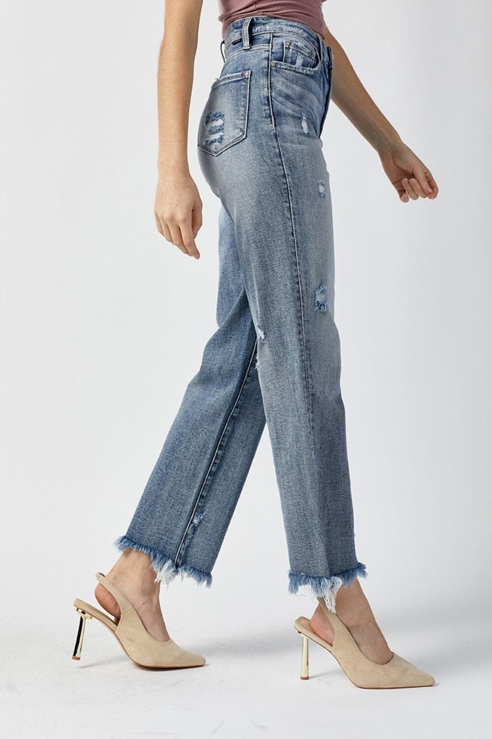 RISEN High Waist Raw Hem Straight Jeans - Sydney So Sweet