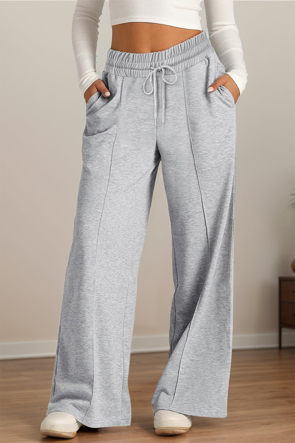 Drawstring Elastic Waist Wide Leg Pants - Sydney So Sweet