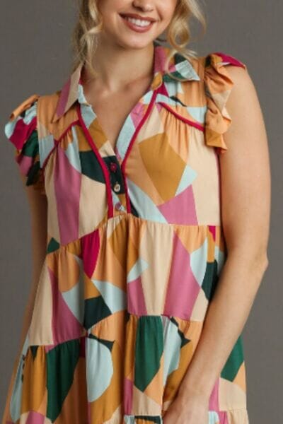 Umgee Full Size Button Detail Ruffle Sleeve Mini Dress Plus Size - Sydney So Sweet