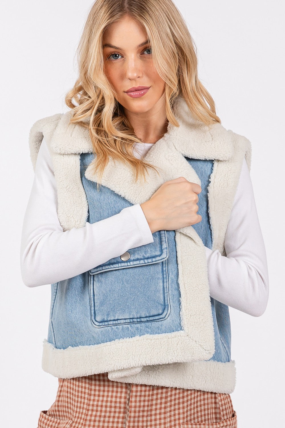 SAGE + FIG Pocketed Collared Neck Sherpa Vest - Sydney So Sweet