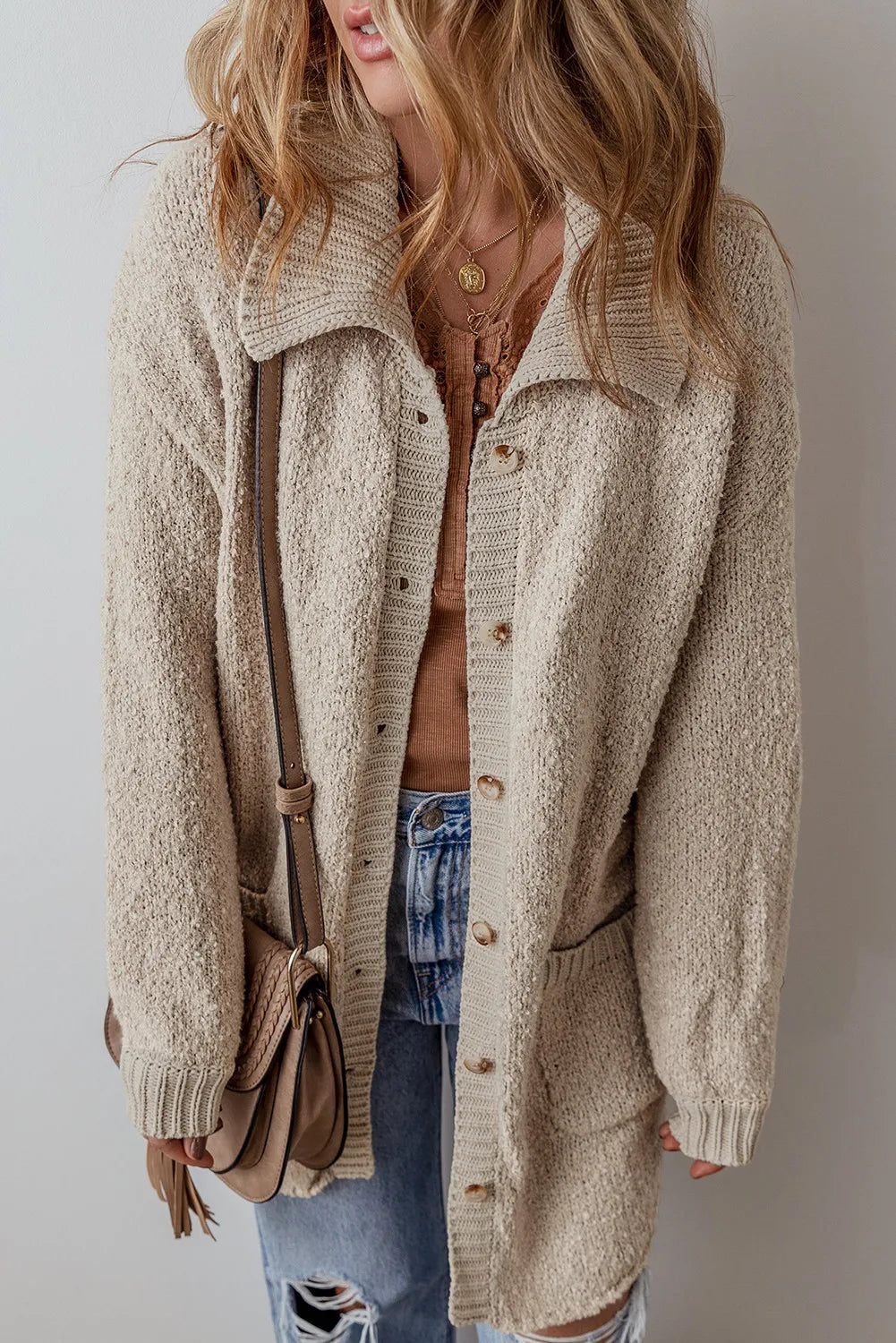 Pocketed Button Up Long Sleeve Cardigan - Sydney So Sweet