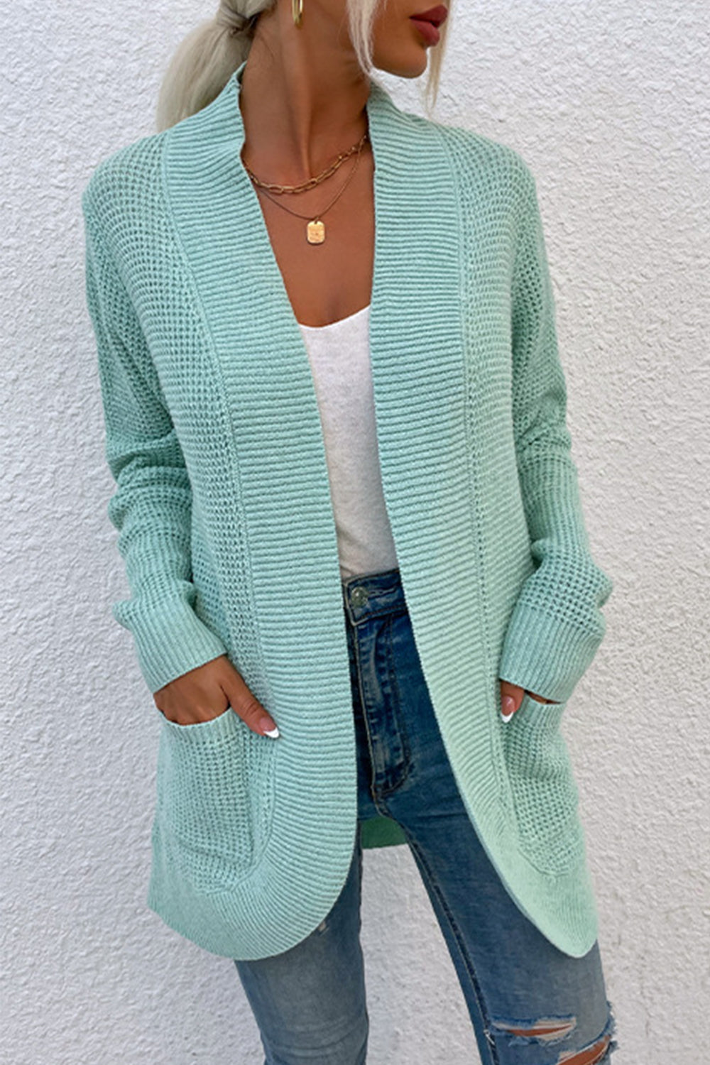 Open Front Rib-Knit Cardigan with Pockets - Sydney So Sweet