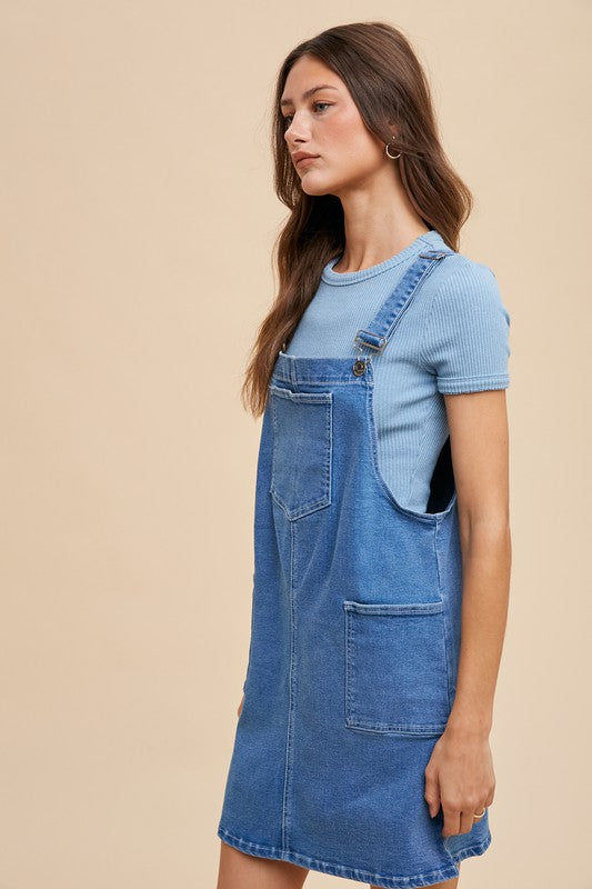 Annie Wear Wide Strap Denim Overall Dress with Pockets - Sydney So Sweet