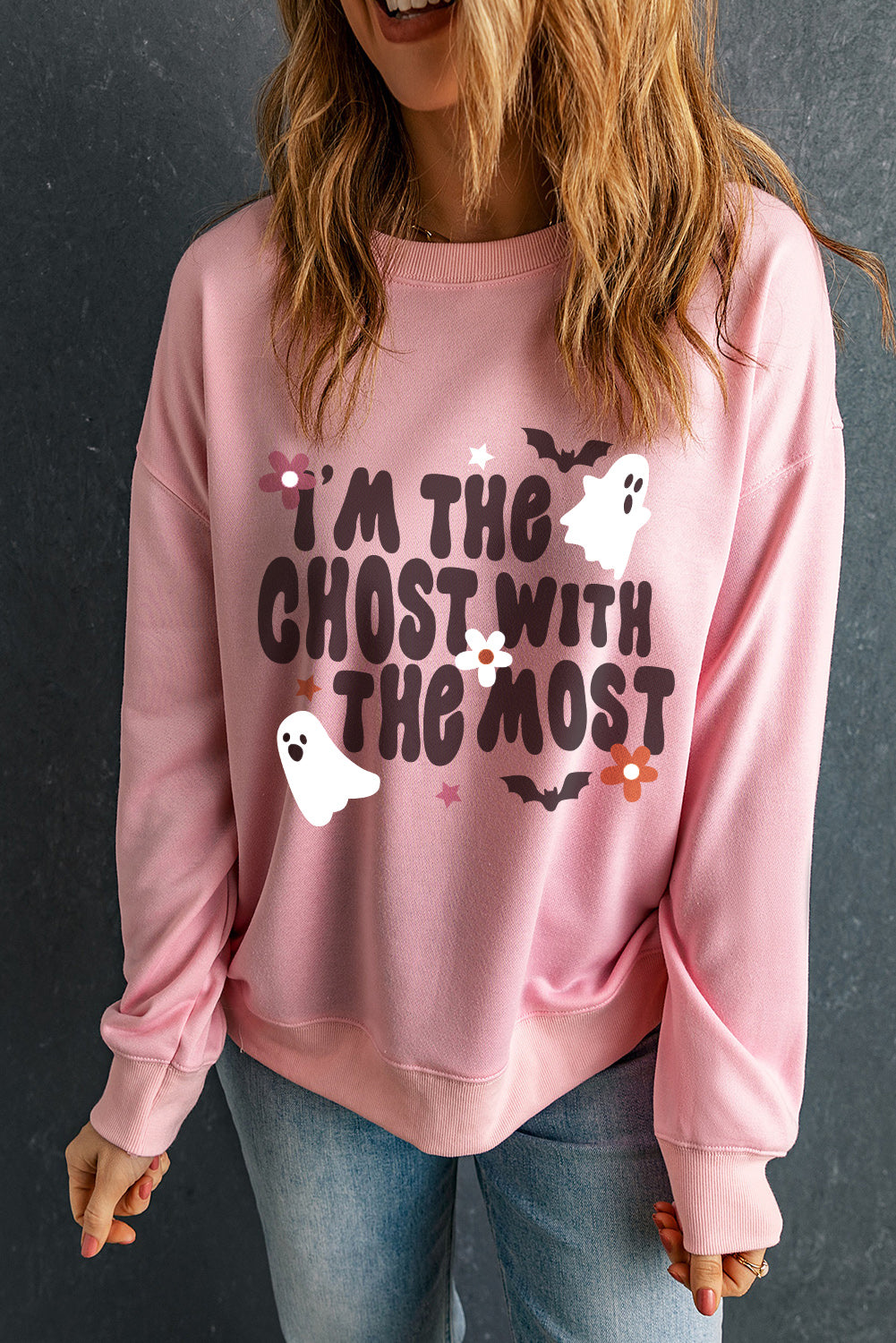 Ghost with the Most Round Neck Long Sleeve Sweatshirt - Sydney So Sweet