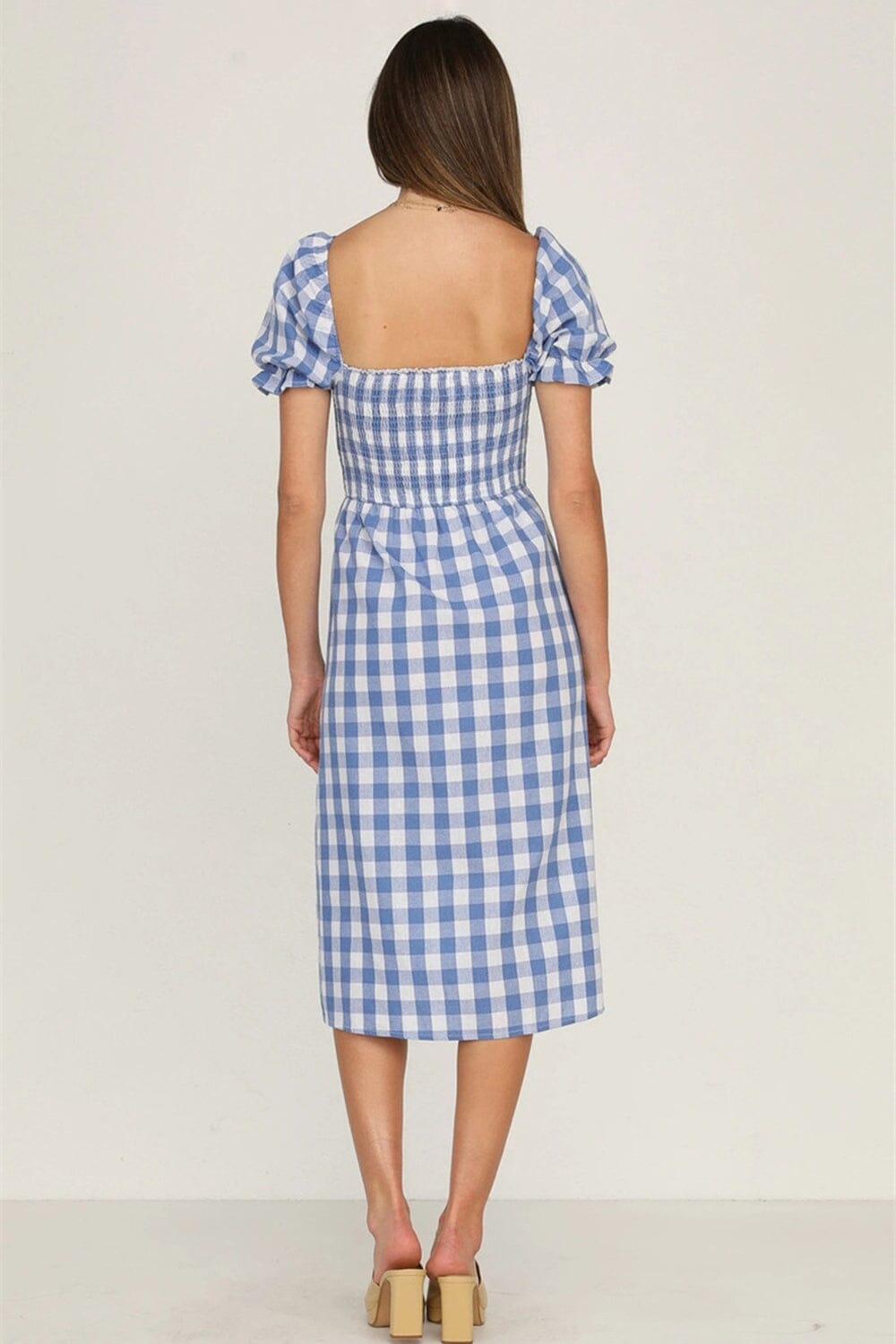 Full Size Slit Plaid Short Sleeve Midi Dress - Sydney So Sweet