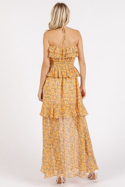 Mittoshop Ruffled Smocked Floral Halter Neck Maxi Dress - Sydney So Sweet