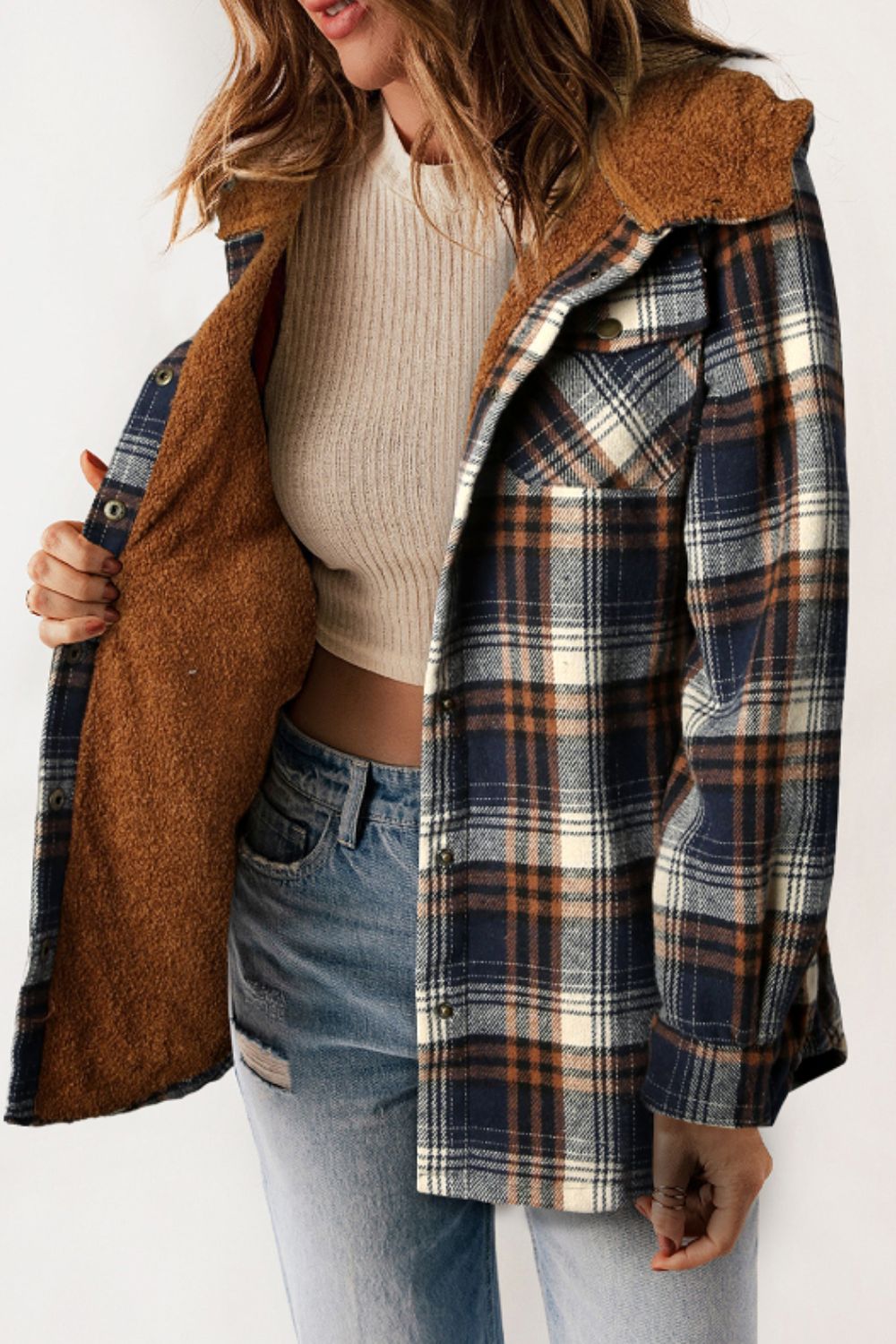 Plaid Button Up Long Sleeve Hooded Jacket - Sydney So Sweet