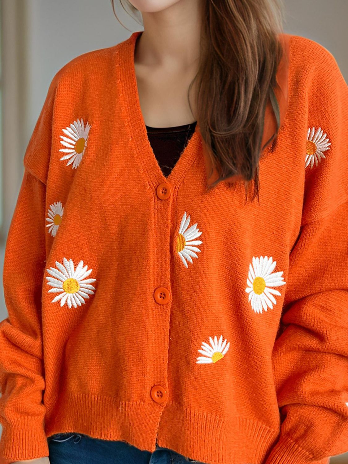 Daisy Button Up V-Neck Cardigan - Sydney So Sweet