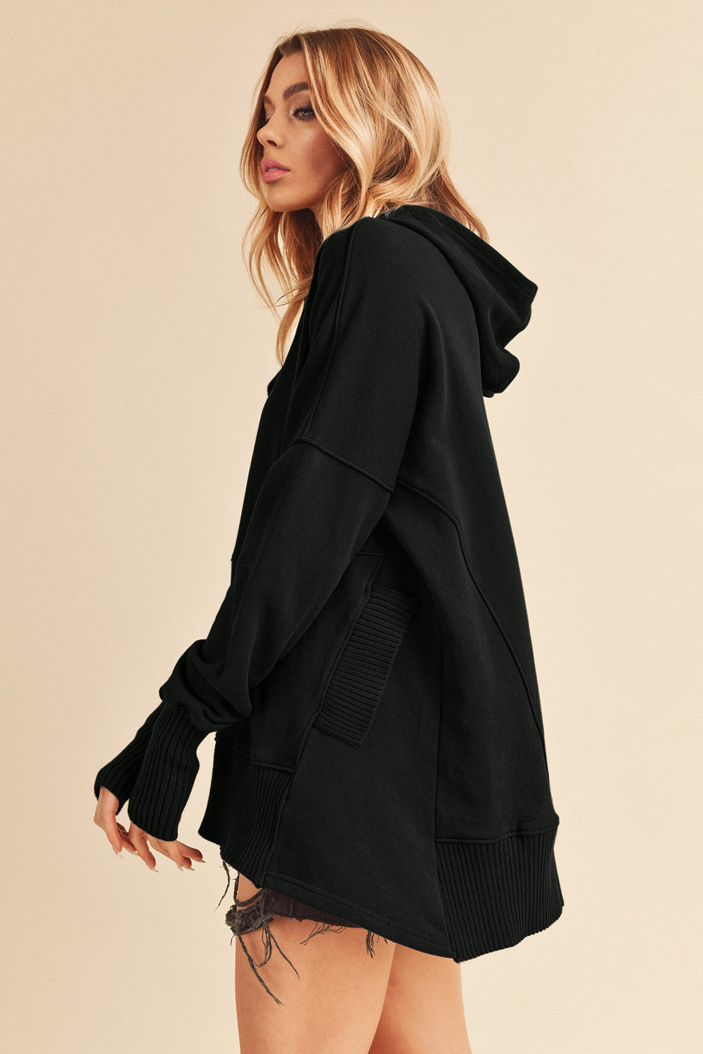 Aemi+Co Half Snap Dropped Shoulder Hoodie - Sydney So Sweet